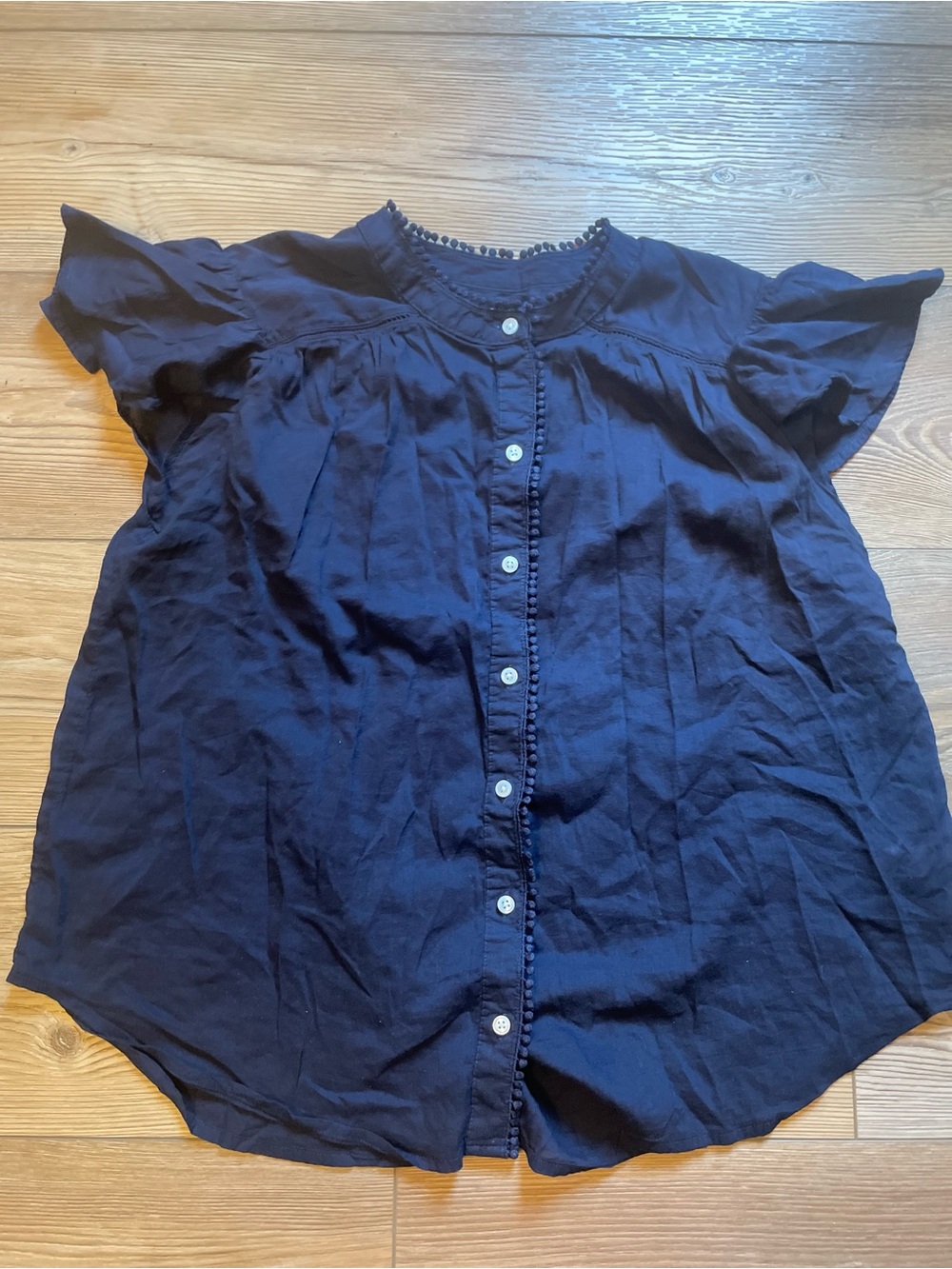 Sonoma Navy Button-Front Flutter Sleeve Blouse